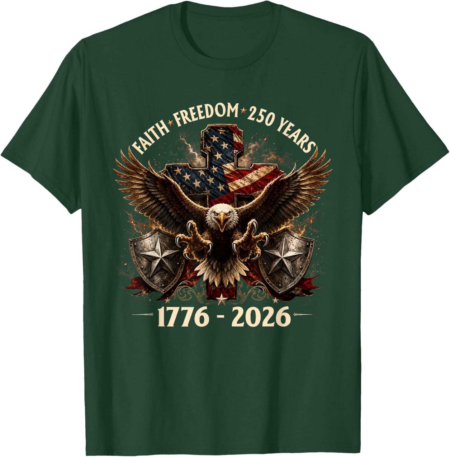 Faith Freedom America 250th Anniversary USA Christian Men T-Shirt - T-Shirt | Forest