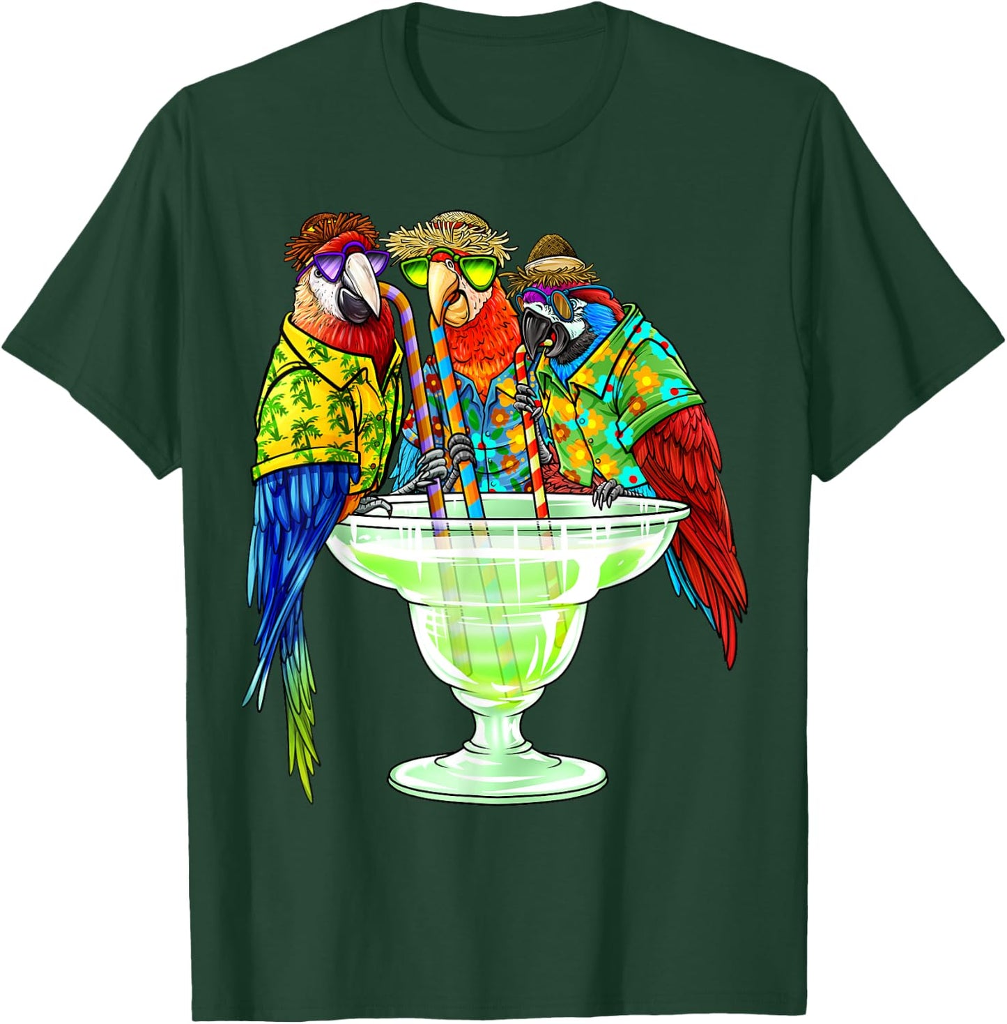 Parrots Drinking Margarita Hawaiian Vacation Birds T-Shirt - T-Shirt | Forest