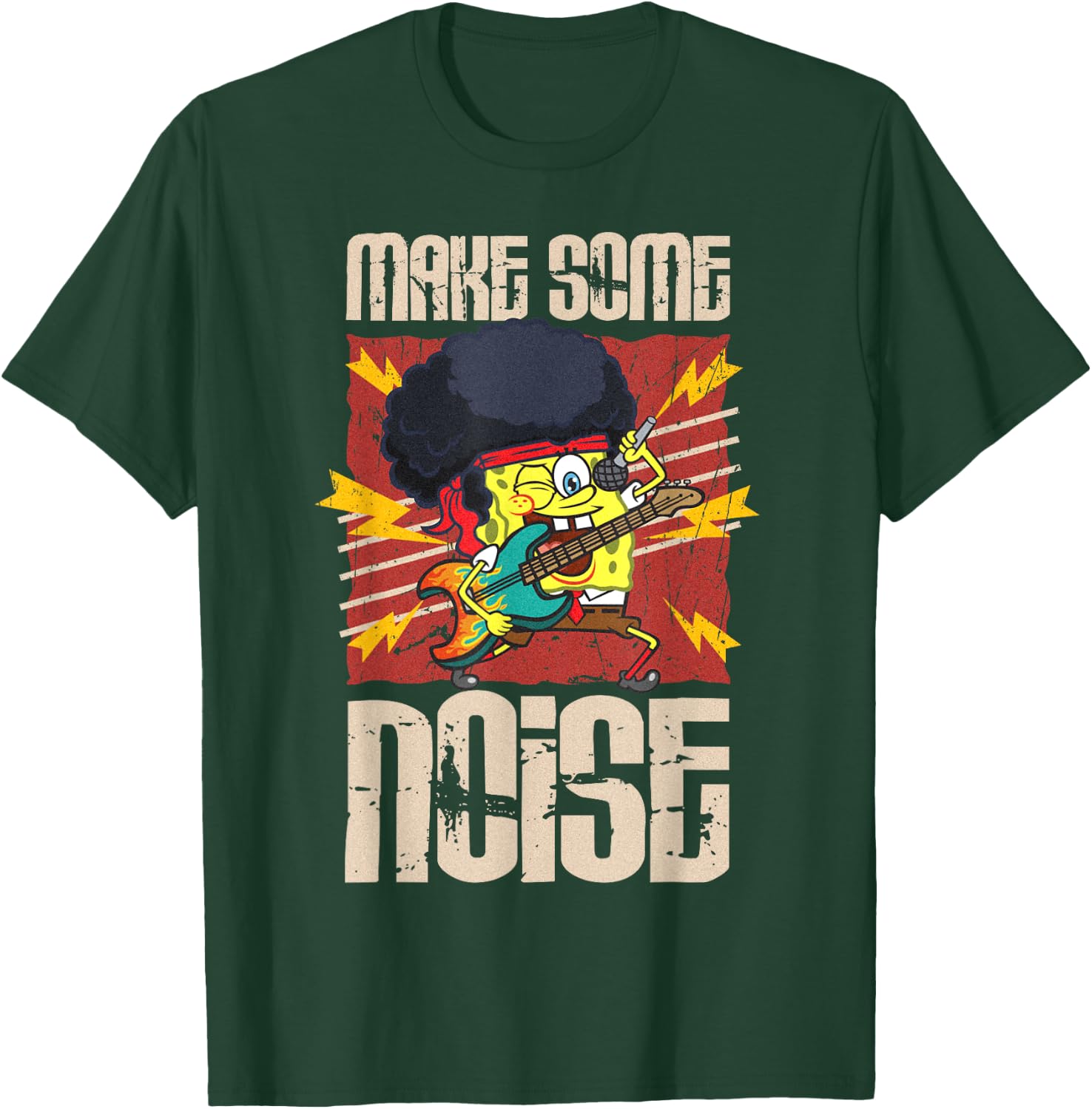Mademark x SpongeBob SquarePants - SpongeBob Make Some Noise Rock and Roll Heavy Metal Retro T-Shirt - T-Shirt | Forest