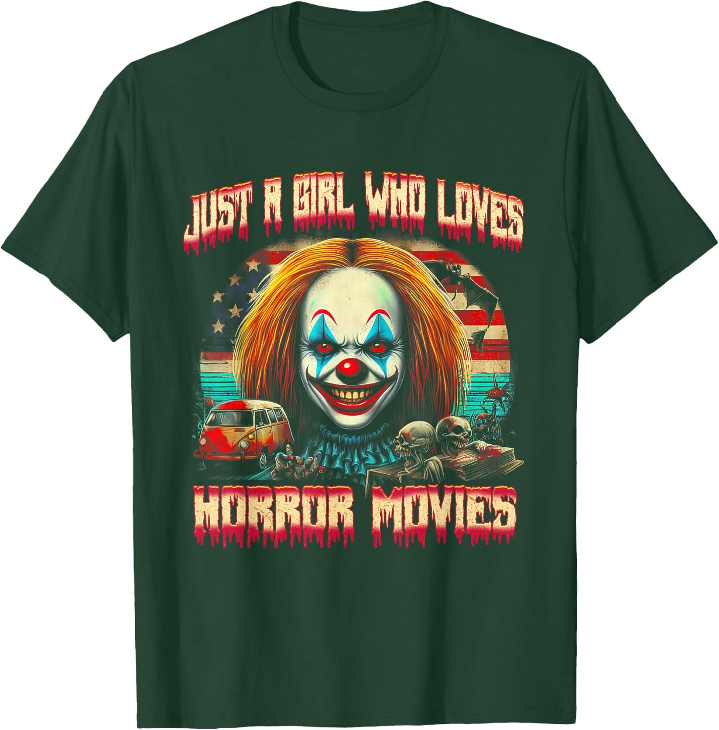 Vintage Just Girl Who Loves Horror Movies Clown Halloween T-Shirt - T-Shirt | Forest