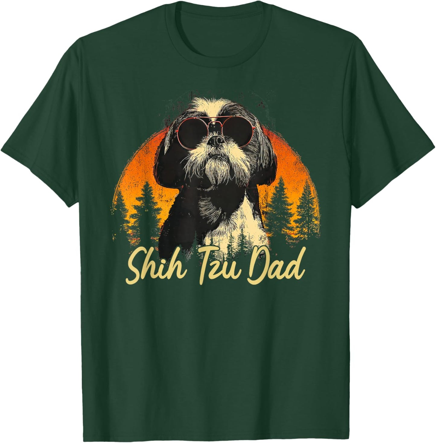 Best Shih Tzu Dad Vintage Fathers Day Dog Lover Men Women T-Shirt - T-Shirt | Forest