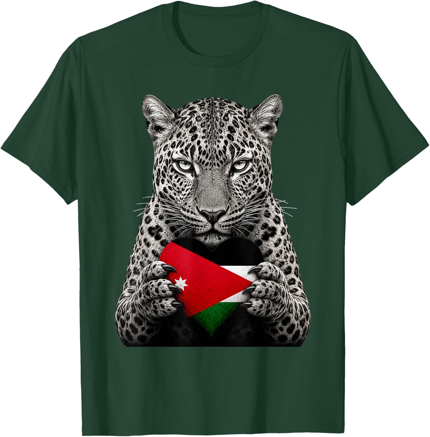 Jordan Flag Heart Pride Country Heritage Leopard Jordanian T-Shirt - T-Shirt | Forest