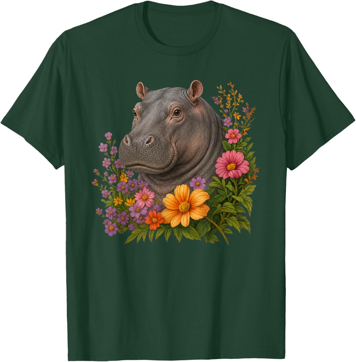 Hippopotamus Flower Floral Cute Hippo Lover T-Shirt - T-Shirt | Forest