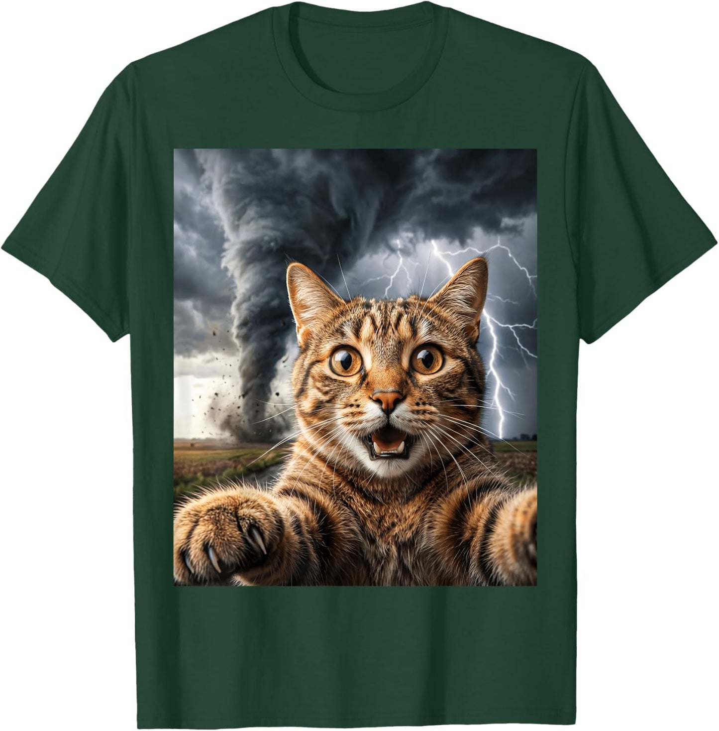 Funny Storm Chaser Cat Selfie Tornado Weather T-Shirt - T-Shirt | Forest