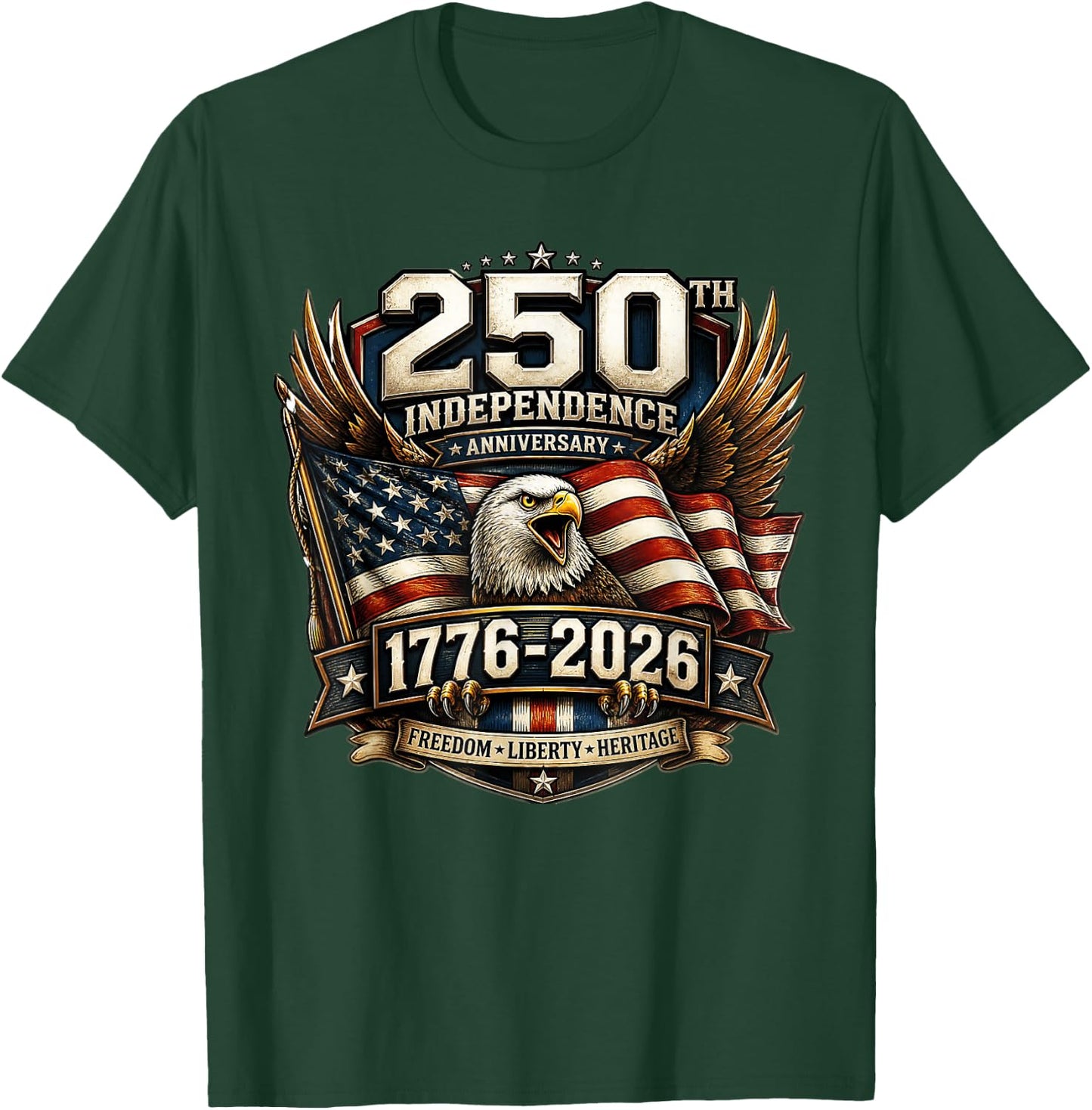 250 Years American 1776 2026 250th 4th July Independence Day T-Shirt - T-Shirt | Forest
