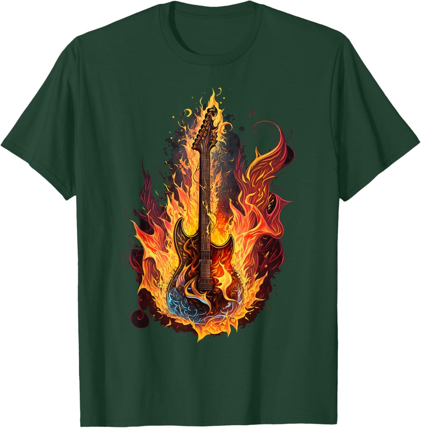 Fire Guitar Described with Flames and Smoke T-Shirt - T-Shirt | Forest