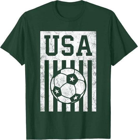 USA Soccer American Flag Women Men Kids American Soccer Fan T-Shirt - T-Shirt | Forest