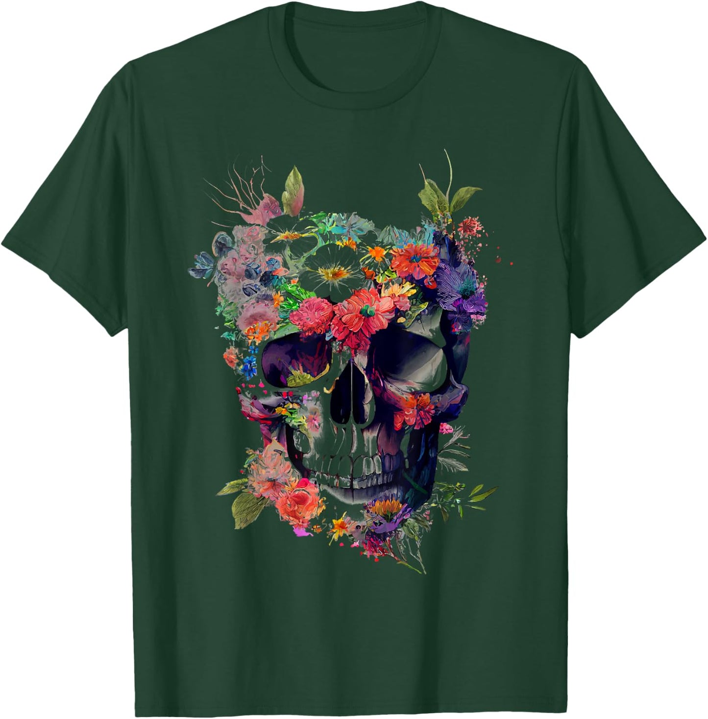 Totenkopf mit Blumen T-Shirt - T-Shirt | Forest