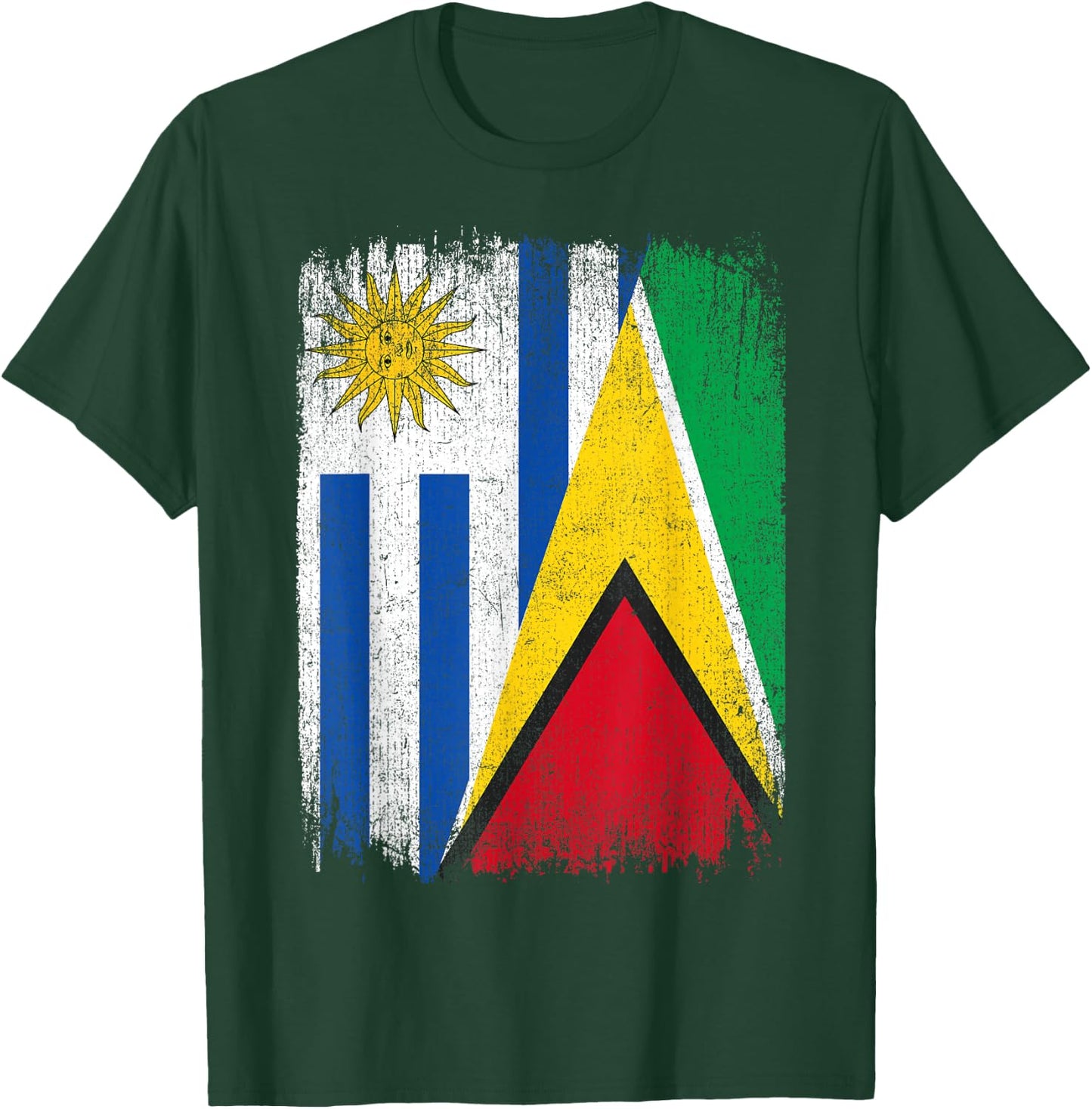 Half Uruguay Guyana Split Flag Uruguayan Pride Roots T-Shirt - T-Shirt | Forest