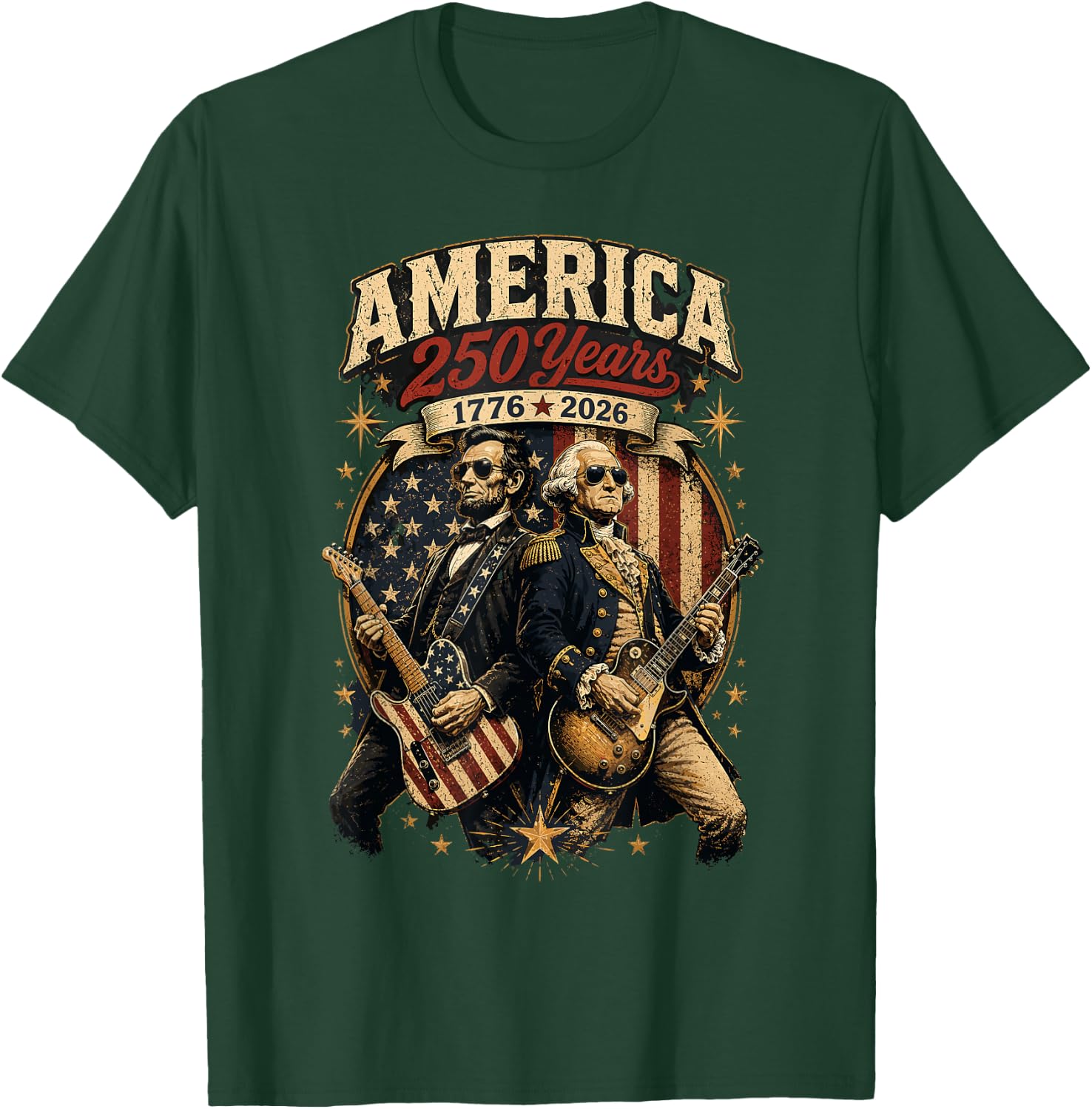 George Washington Abraham Lincoln Playing Guitar 4th July T-Shirt - T-Shirt | Forest