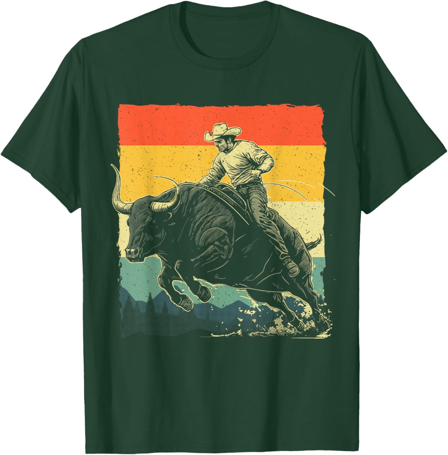 Cool Bull Riding Art Women Boys Cowboy Western Rodeo T-Shirt - T-Shirt | Forest