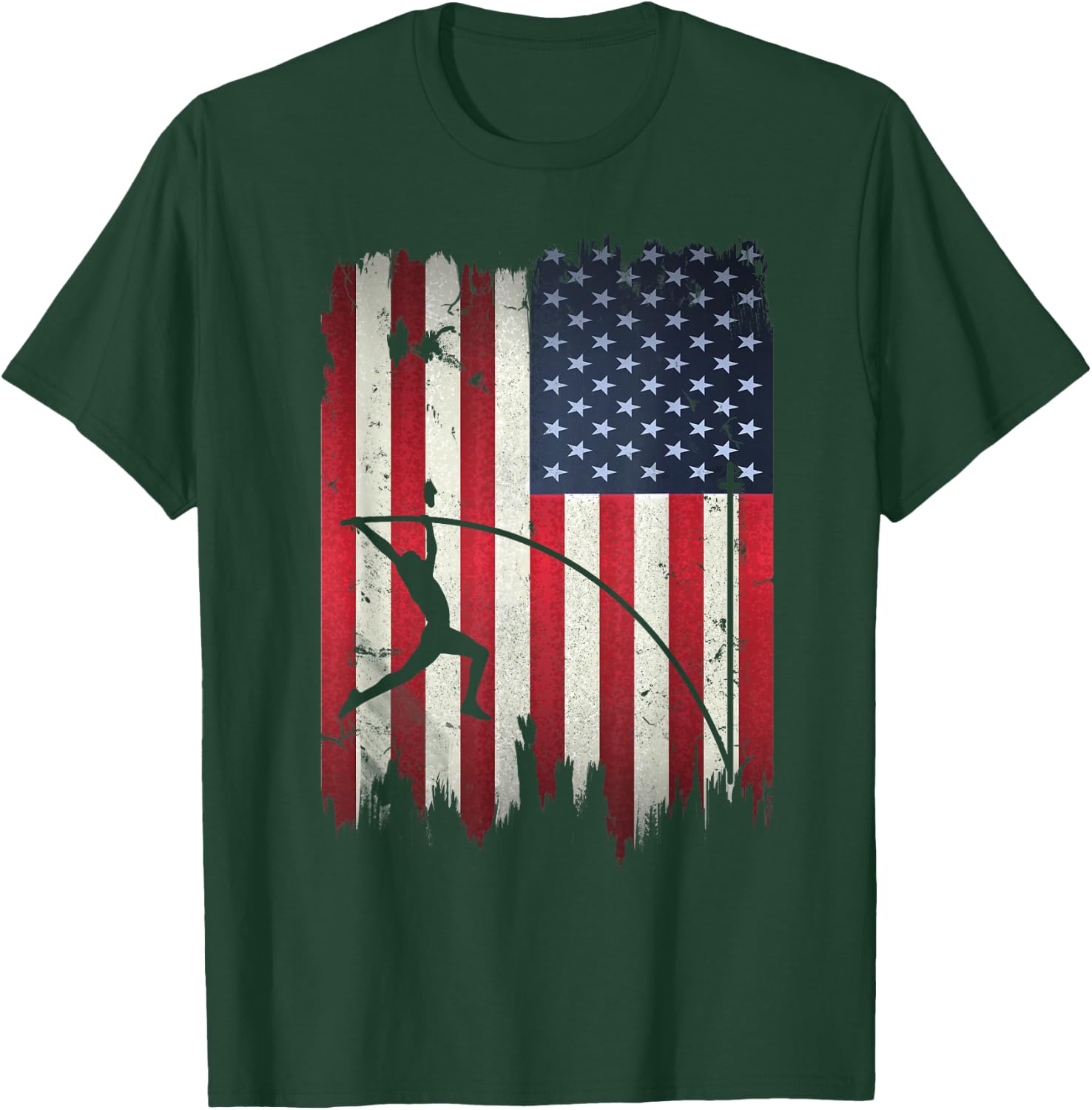 Pole Vault USA American Flag 4th of July Jump Sports Gift T-Shirt - T-Shirt | Forest