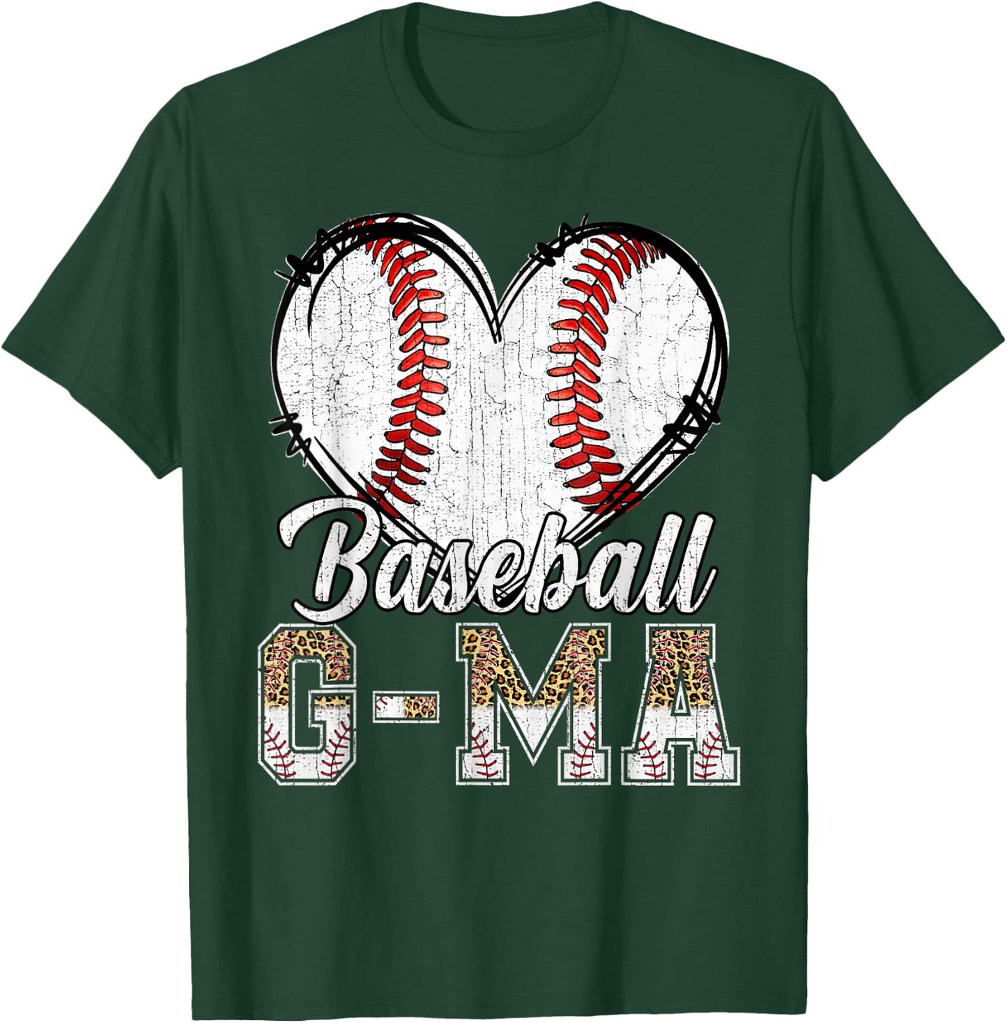 Softball Baseball G-ma Heart Leopard Print Mother's Day T-Shirt - T-Shirt | Forest