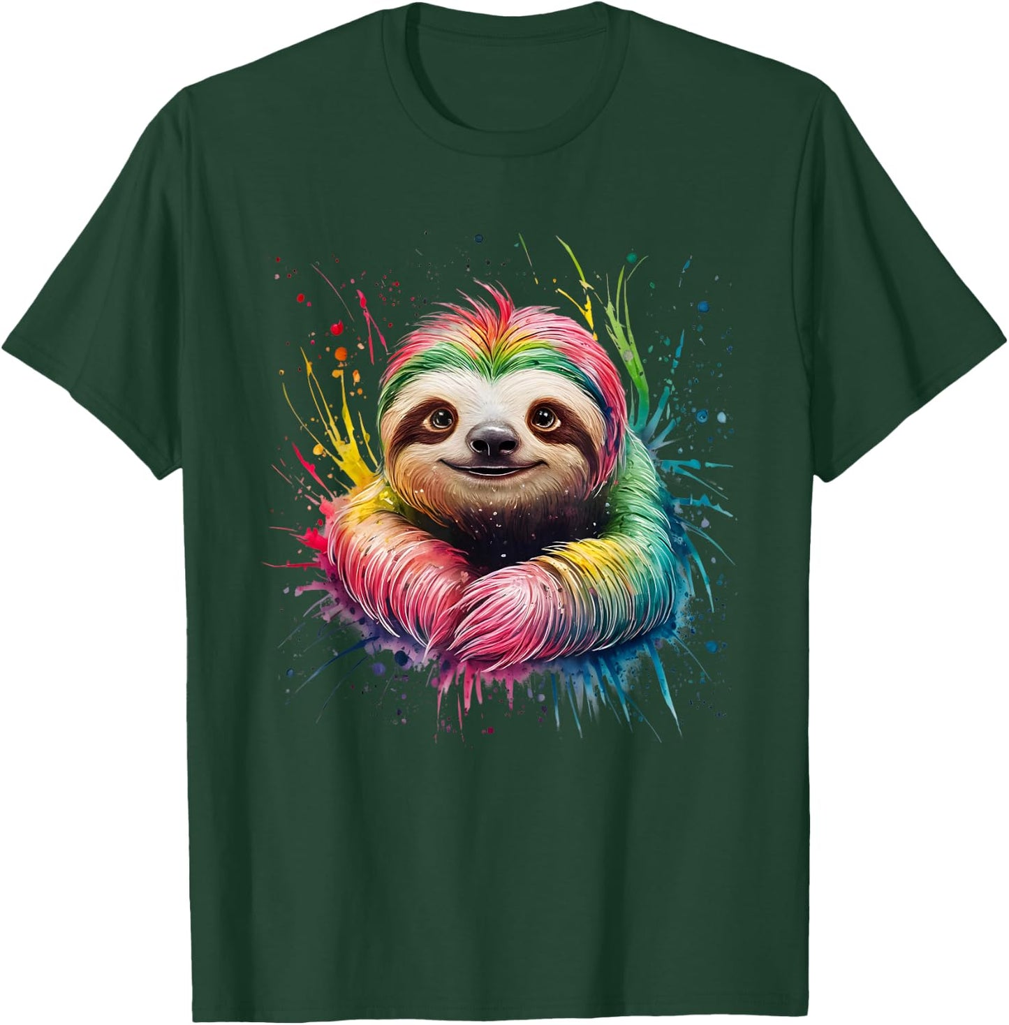 Sloth Men's Women's Colourful Watercolour Sloth T-Shirt - T-Shirt | Forest