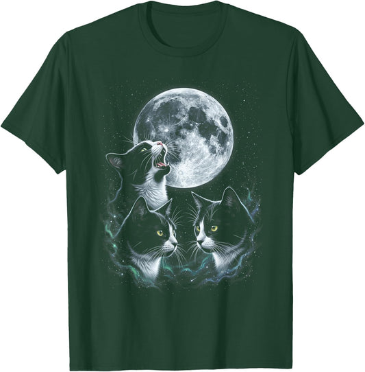 Howling At The Moon Tuxedo Cats T-Shirt - T-Shirt | Forest