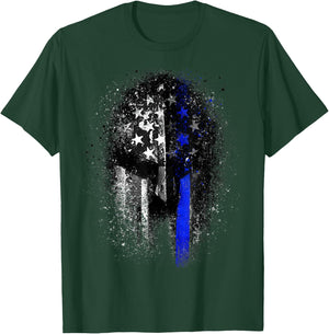 Epic Patriotic Spartan Flag Police Support Thin Blue Line T-Shirt - T-Shirt | Forest