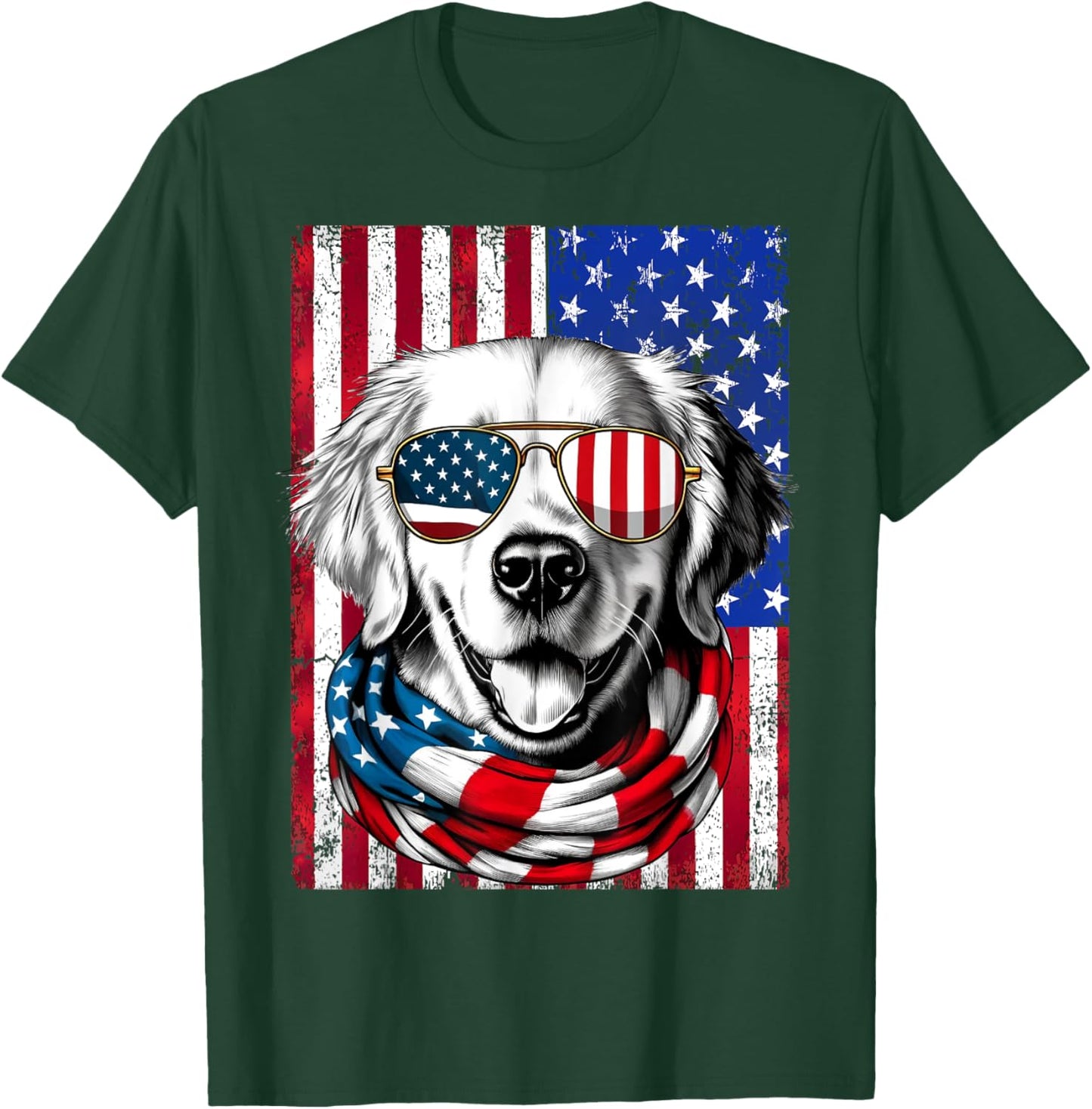 4th of July Golden Retriever Dog American Flag USA Patriotic Men T-Shirt - T-Shirt | Forest
