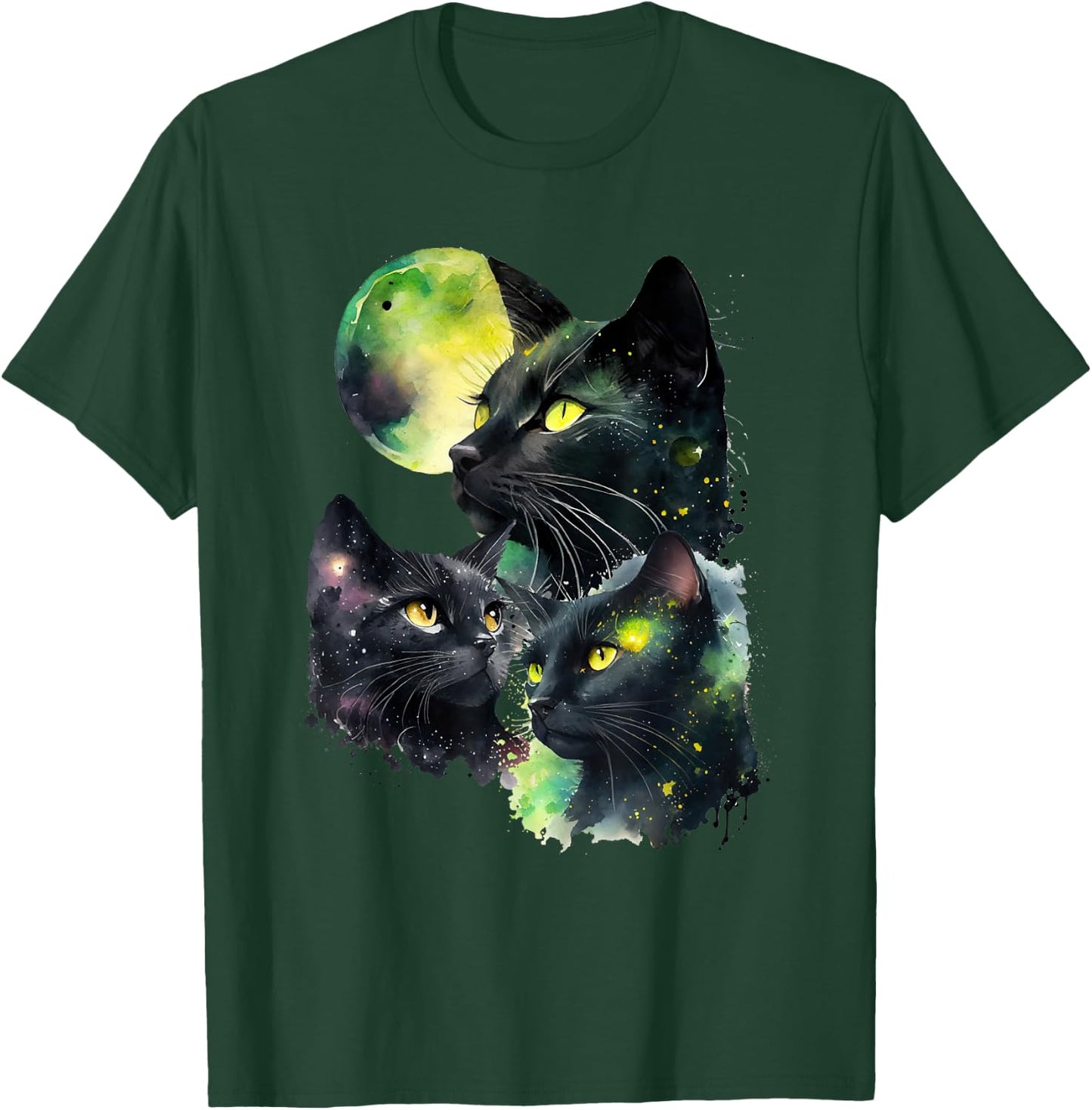 3 Black Cats and the Moon Vintage Style Cats Cute Kitty T-Shirt - T-Shirt | Forest