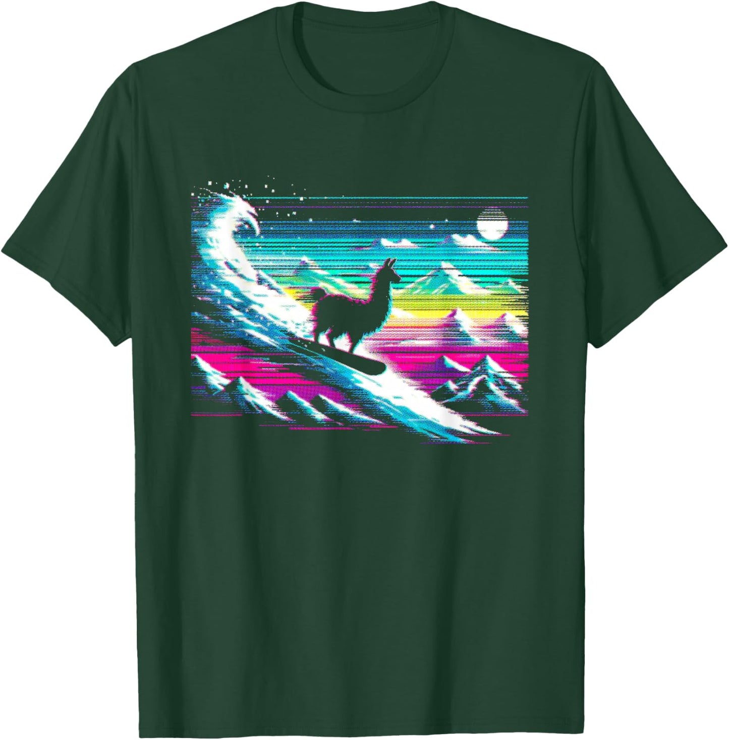 Llama Snowboarding Glitch - Funny Snowboard Lover T-Shirt - T-Shirt | Forest