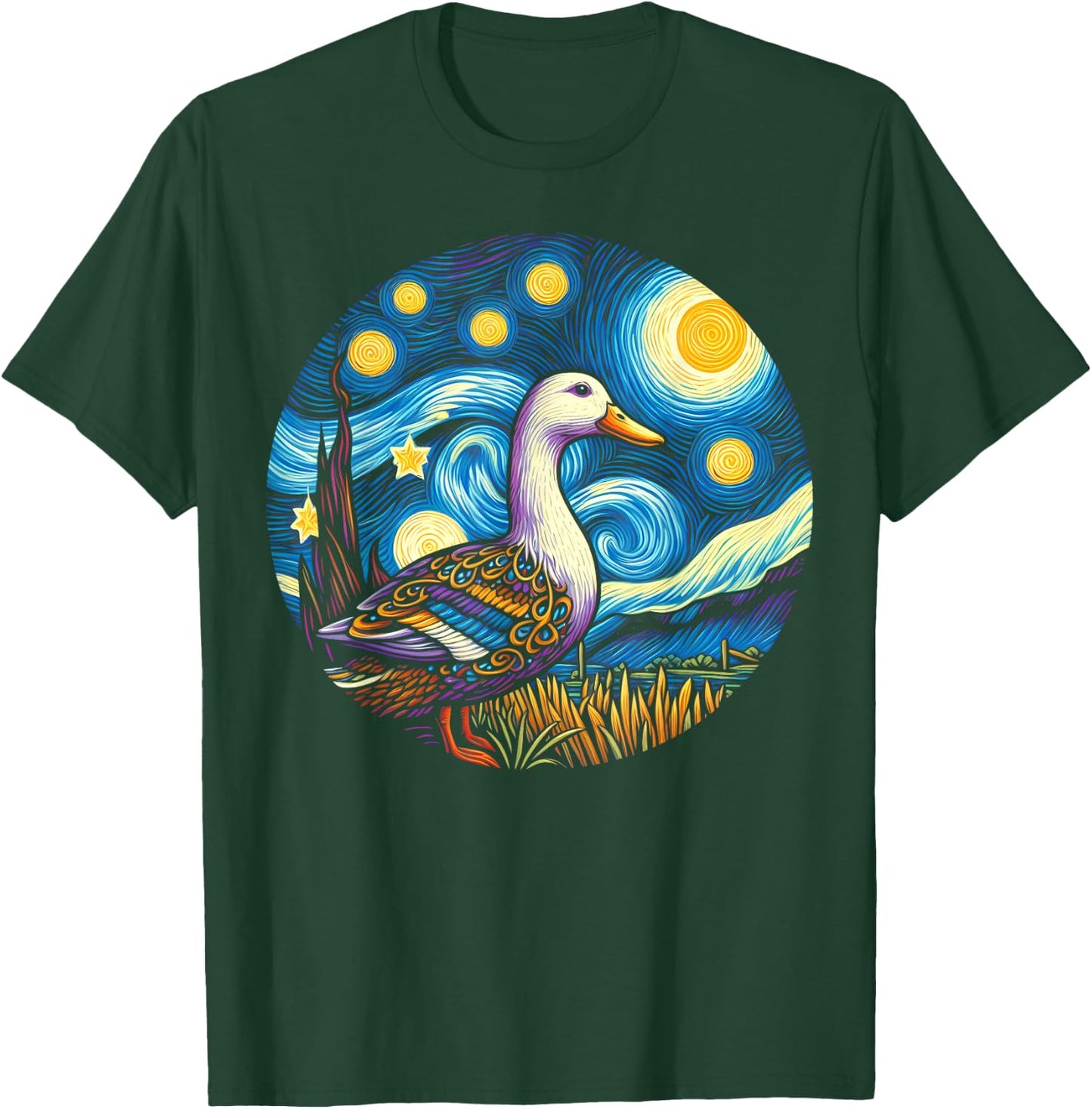 Duck Under Starry Night Sky Art Graphic Christmas T-Shirt - T-Shirt | Forest