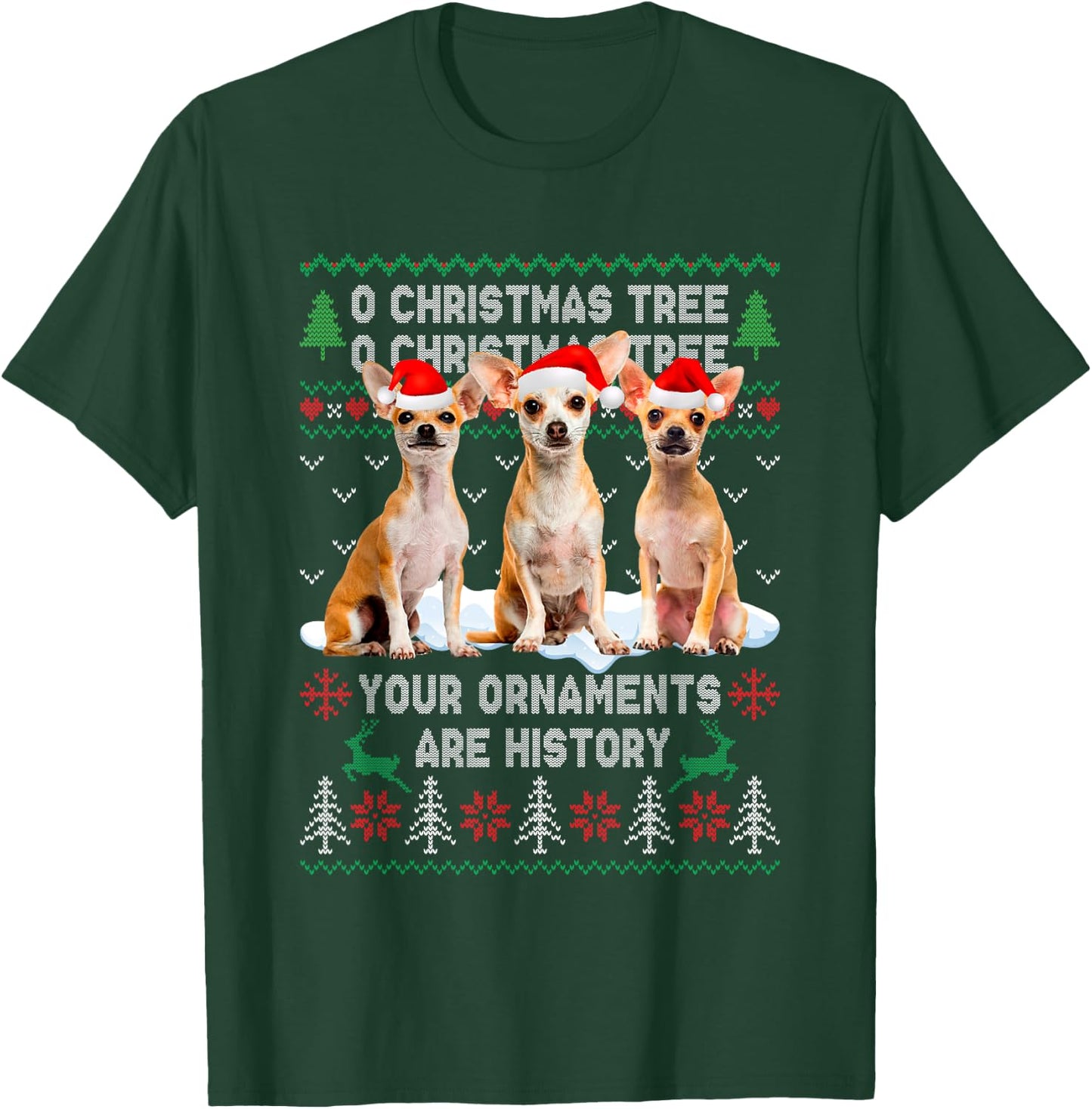 Cute Chihuahua Dog Oh Christmas Tree Ugly Xmas Women Kids T-Shirt - T-Shirt | Forest