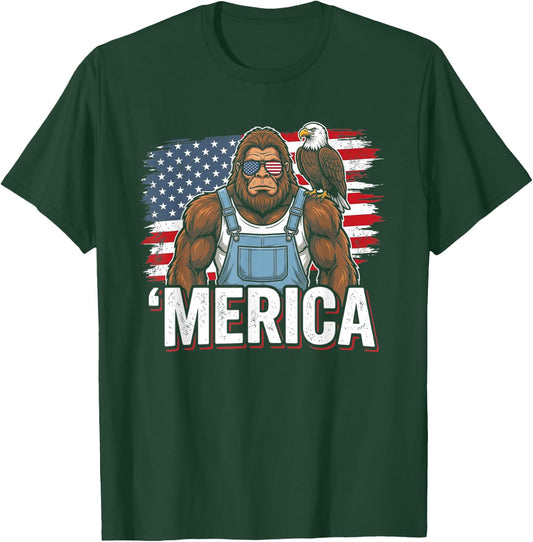 America Bigfoot Patriotic USA Eagle Sasquatch T-Shirt - T-Shirt | Forest