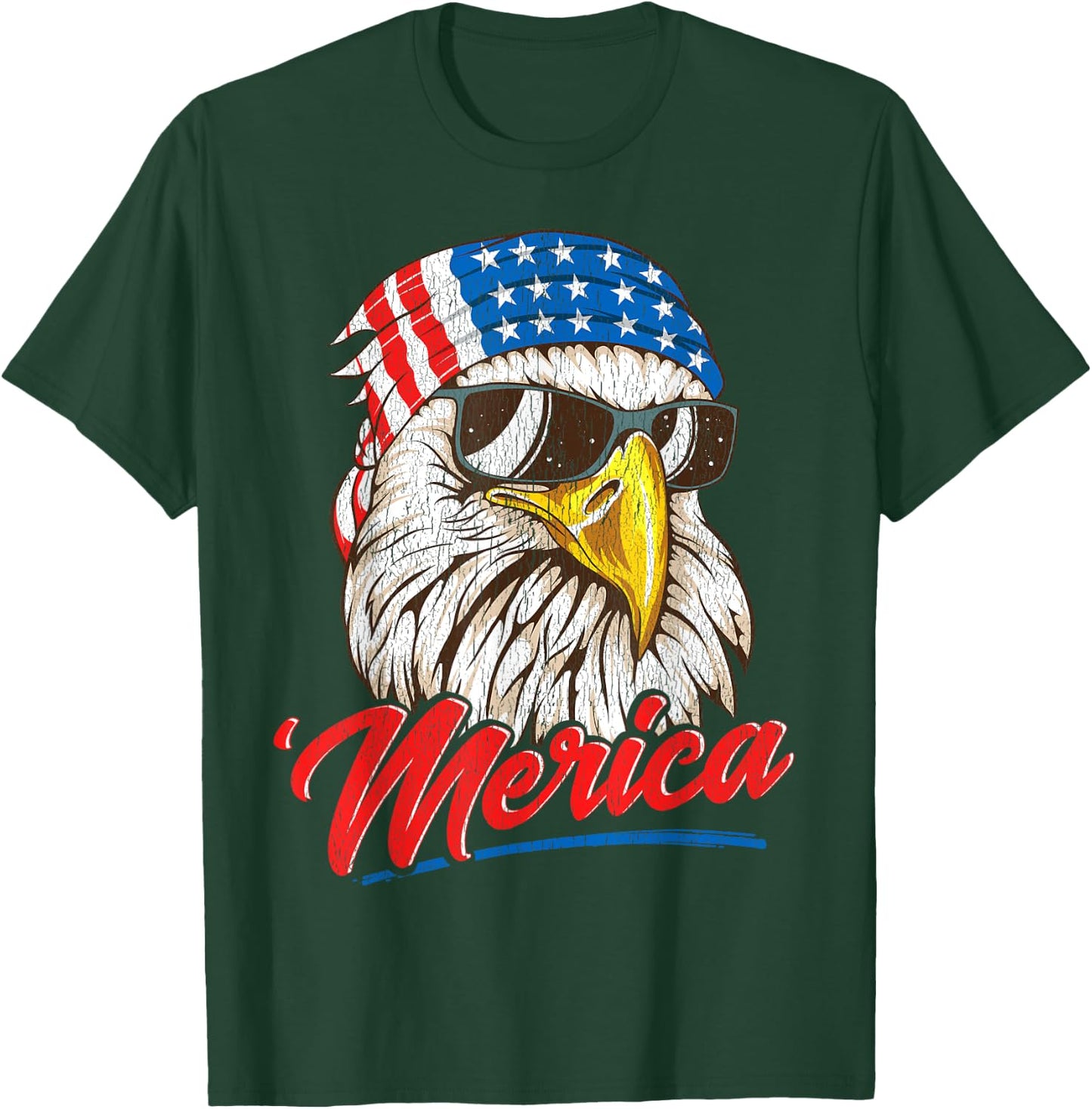 Bald Eagle Merica 80s Mullet Eagle America USA 4th of July Men T-Shirt - T-Shirt | Forest