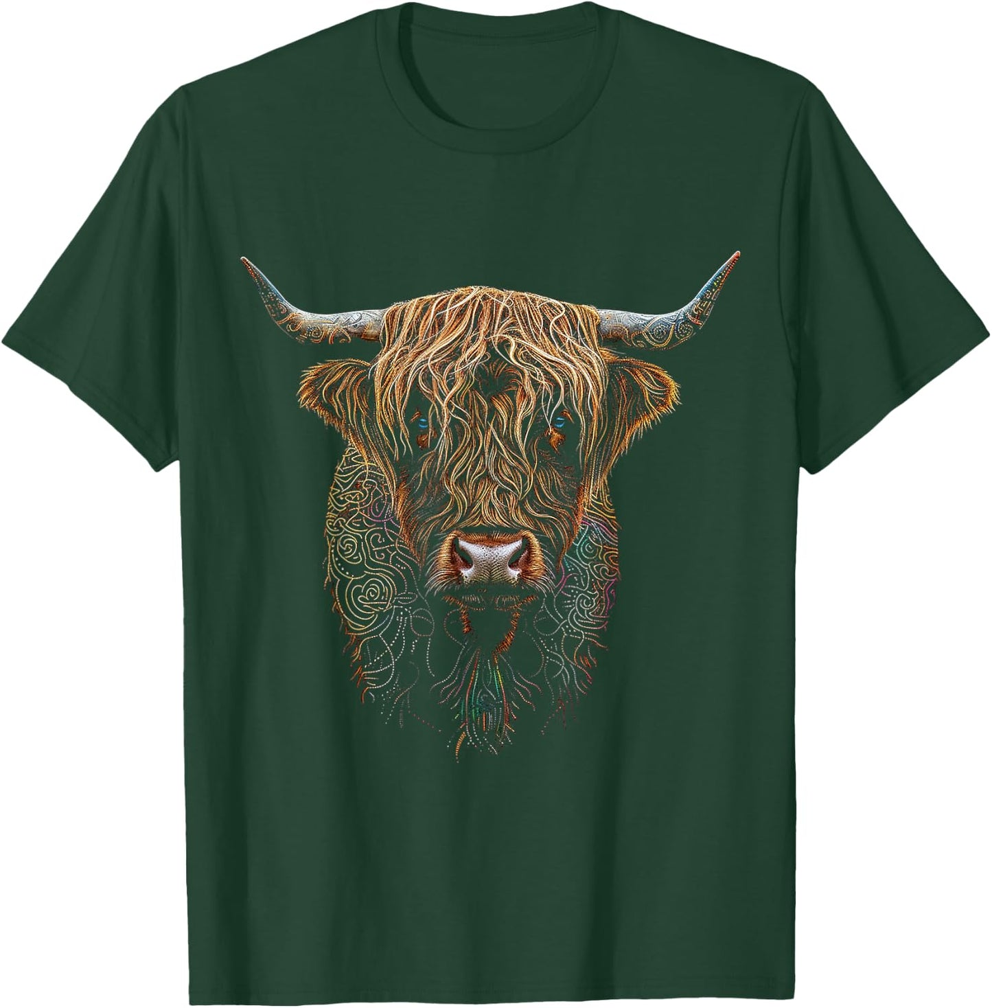 Highland Cow Mandala Animal Art Graphic Highland Cow T-Shirt - T-Shirt | Forest