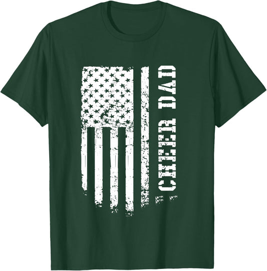 Cheer Dad Cheerleading American Flag Fathers Day Cheerleader T-Shirt - T-Shirt | Forest