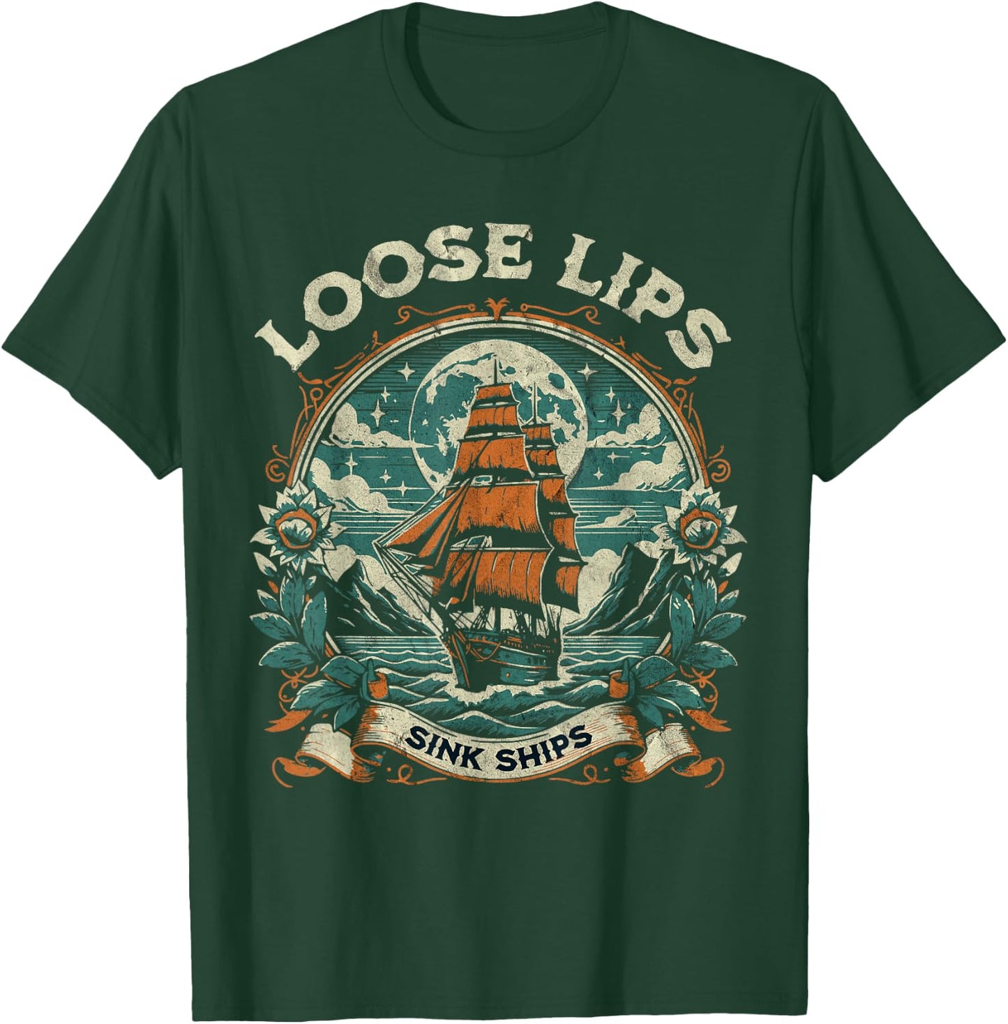 Vintage Loose Lips Sink Ships Traditional Nautical Sailor T-Shirt - T-Shirt | Forest