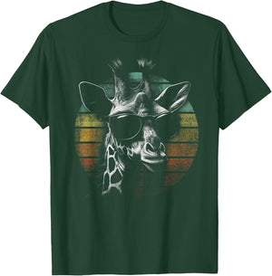 Giraffe Vintage Sunglasses Funny Retro African Animal T-Shirt - T-Shirt | Forest