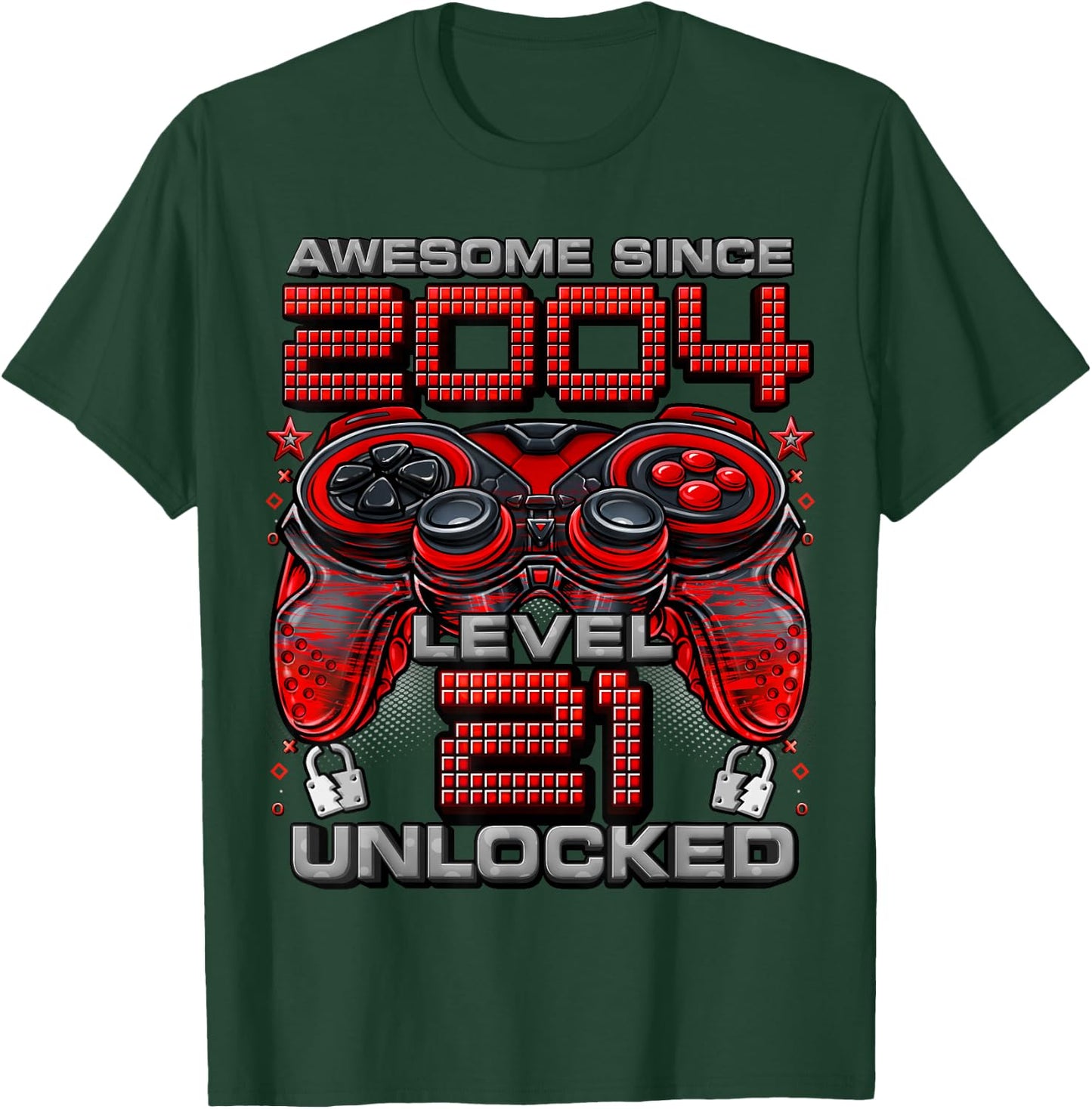 Level 21 Unlocked Awesome Since 2004 21st Birthday Gaming T-Shirt - T-Shirt | Forest