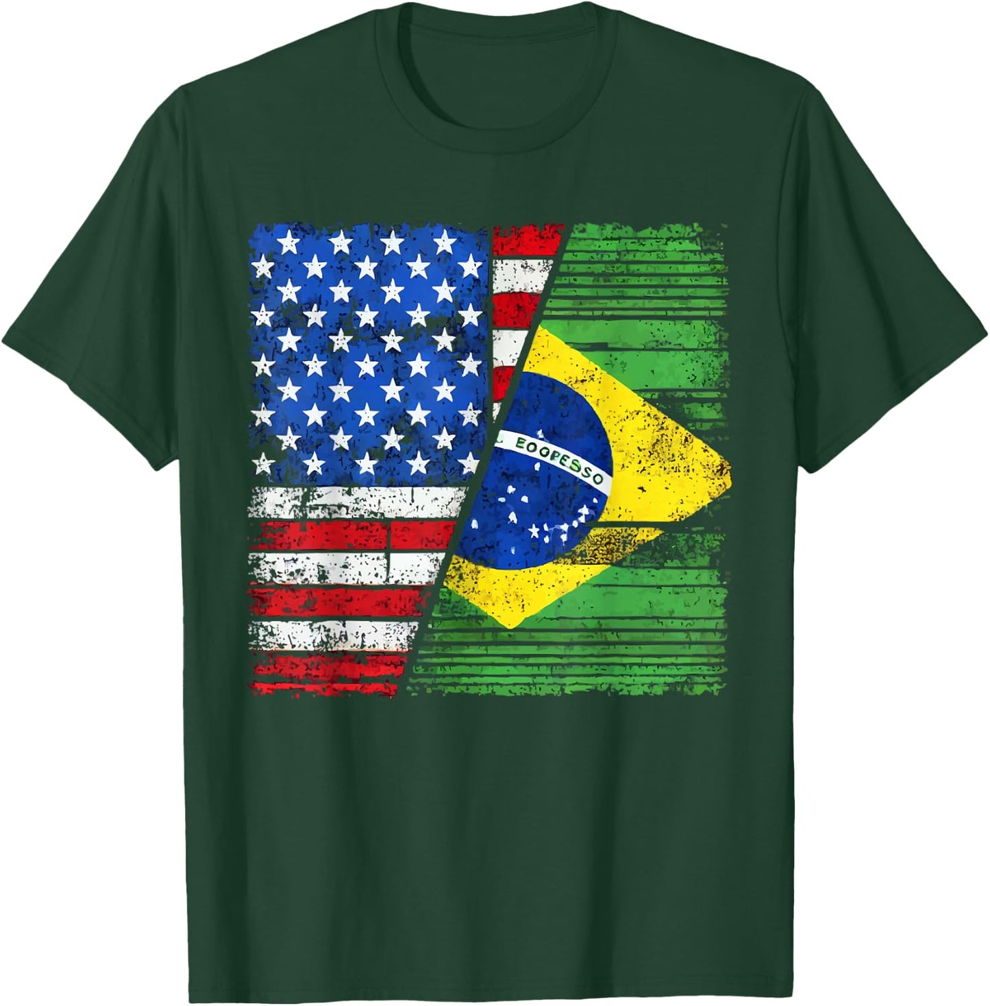 Half American Half Brazilian USA Flag Brazil America T-Shirt - T-Shirt | Forest