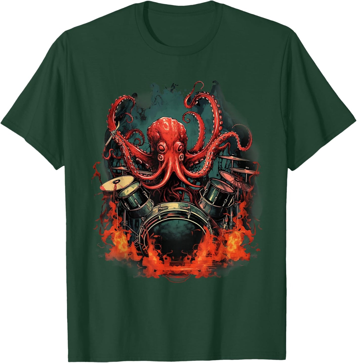 Octopus Japanese Playing Drums Drummer Drumming Musician T-Shirt - T-Shirt | Forest