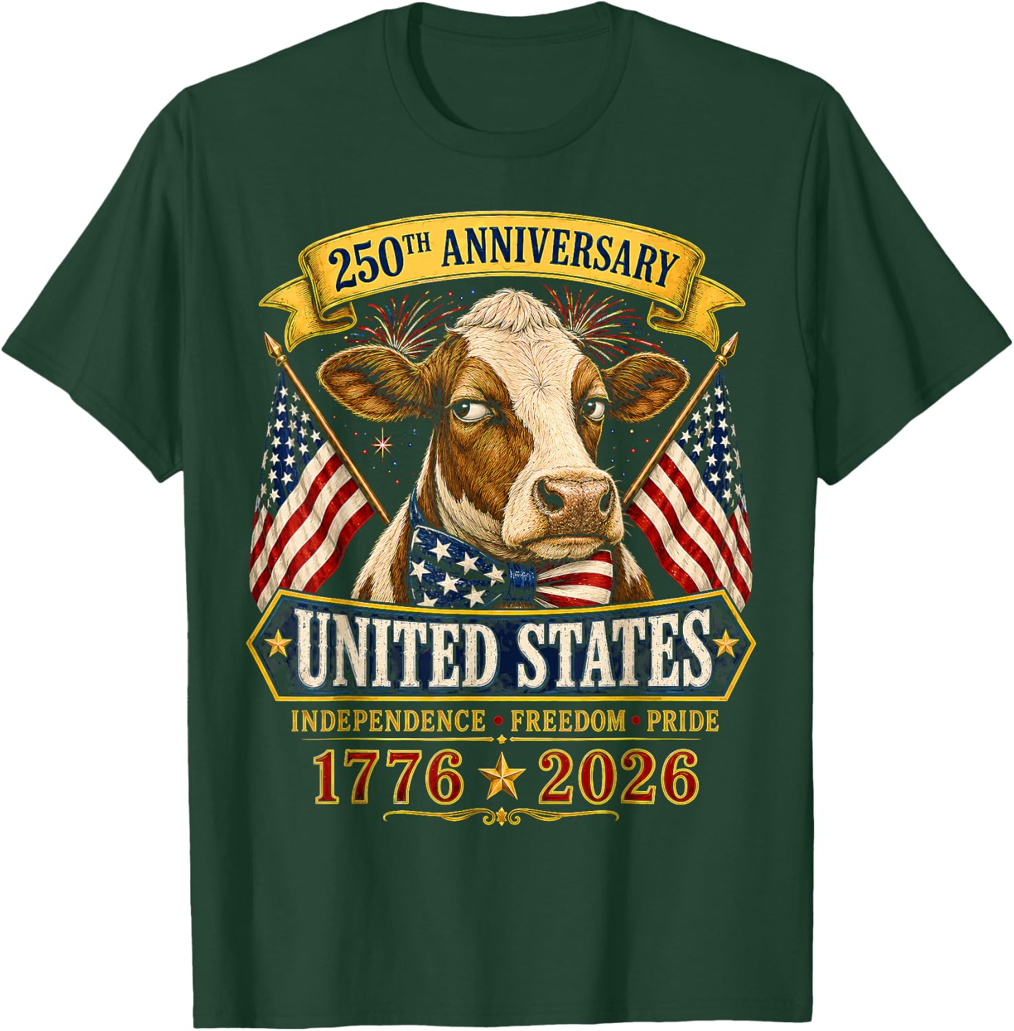 250 Years America Cow Patriotic USA 4th of July T-Shirt - T-Shirt | Forest
