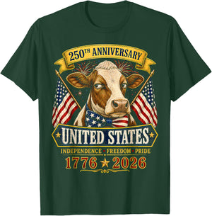 250 Years America Cow Patriotic USA 4th of July T-Shirt - T-Shirt | Forest