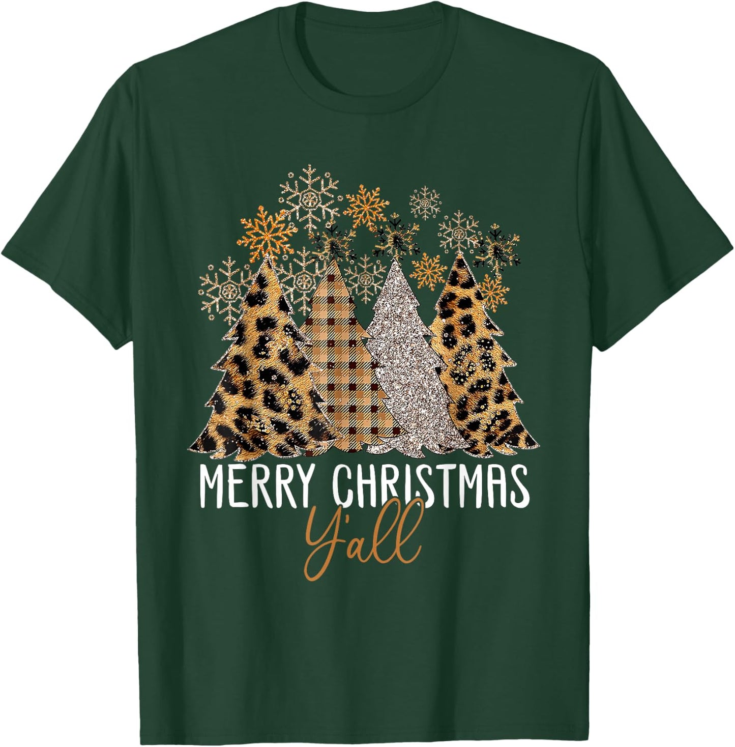 Family 2024 Merry Christmas Y'All Tree Leopard Pajamas T-Shirt - T-Shirt | Forest