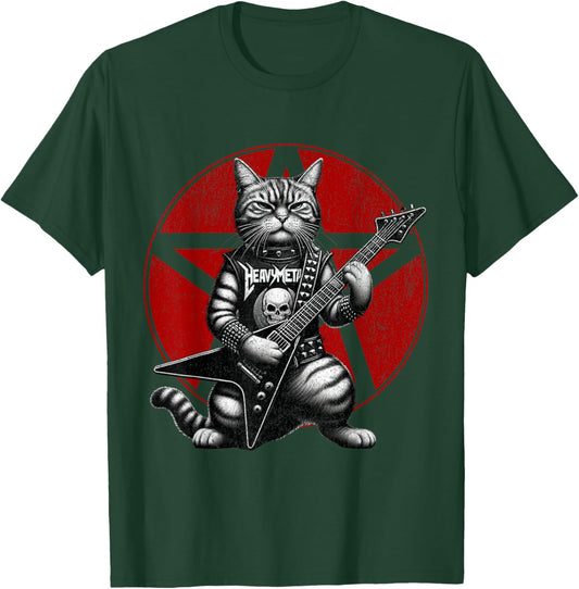 Heavy Metal Cats and Death Metal Music Metalhead Rock Guitar , Black, S T-Shirt - T-Shirt | Forest