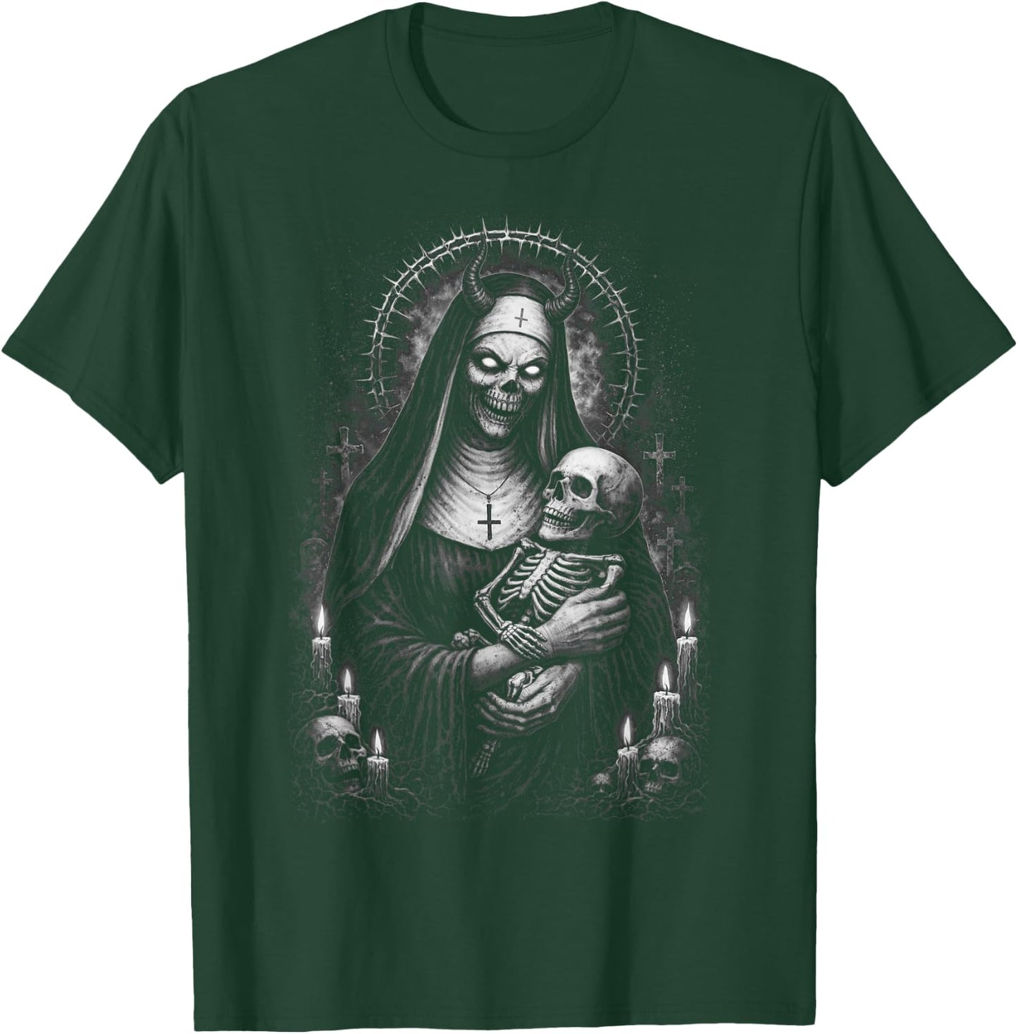 Demonic Nun Gothic Horror Dark Occult Creepy Unholy T-Shirt - T-Shirt | Forest
