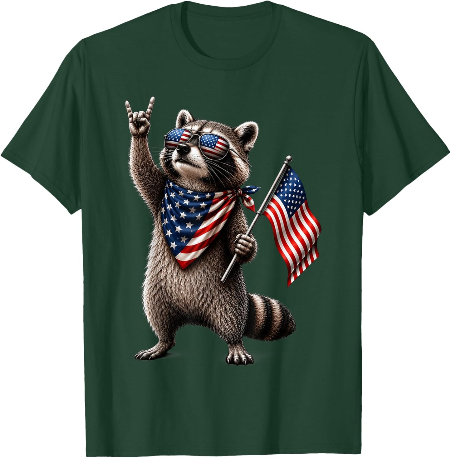 Patriotic Raccoon USA Flag Vintage Fourth of July T-Shirt - T-Shirt | Forest