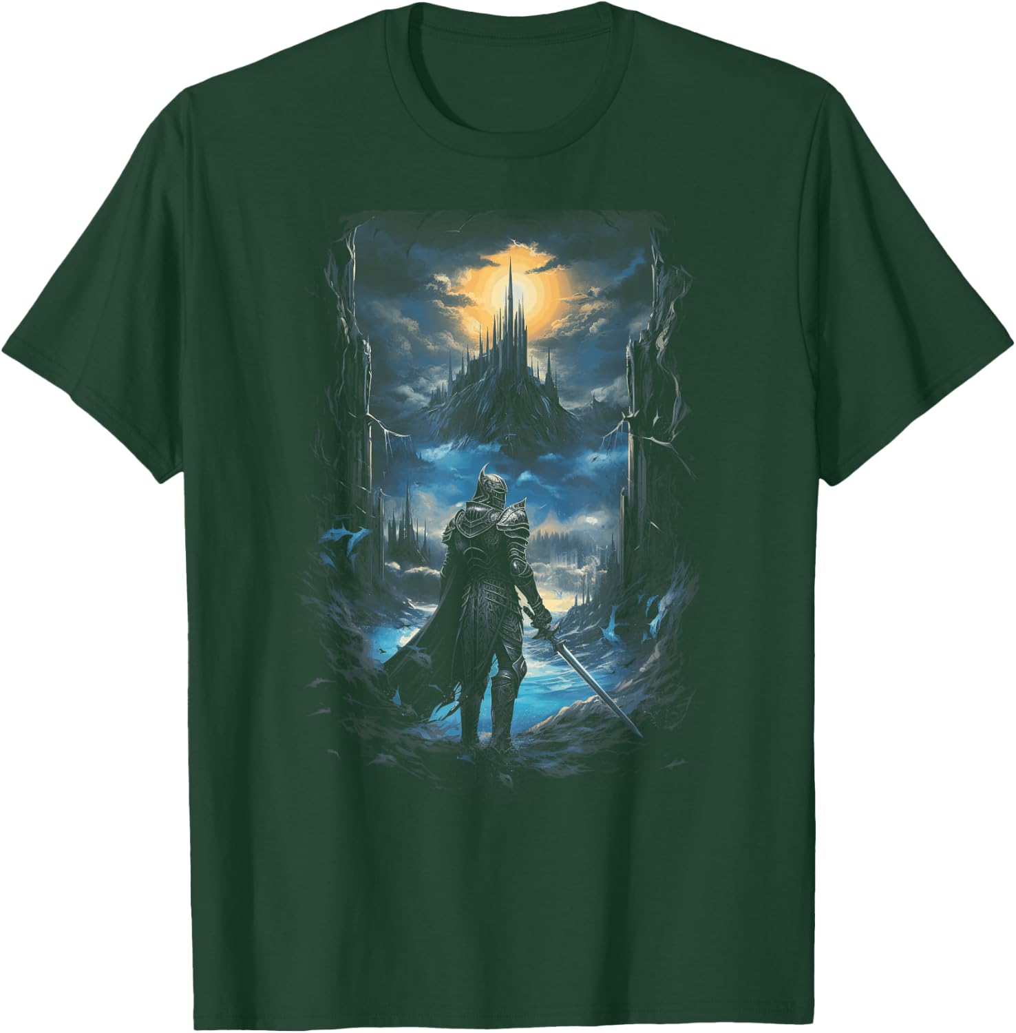 Medivival Knight Dark Dragon Epic Sorcery Gothic Fantasy Castle Magic Fairytale Mythical - -Adults, -Kids - Black - Small - - Short Sleeve - Machine Wash T-Shirt - T-Shirt | Forest