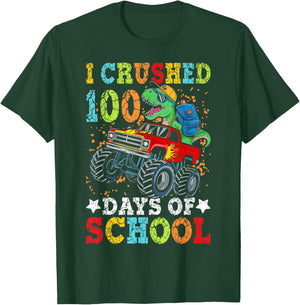 I Crushed 100 Days of School Dinosaur Monster Truck Boys T-Shirt - T-Shirt | Forest