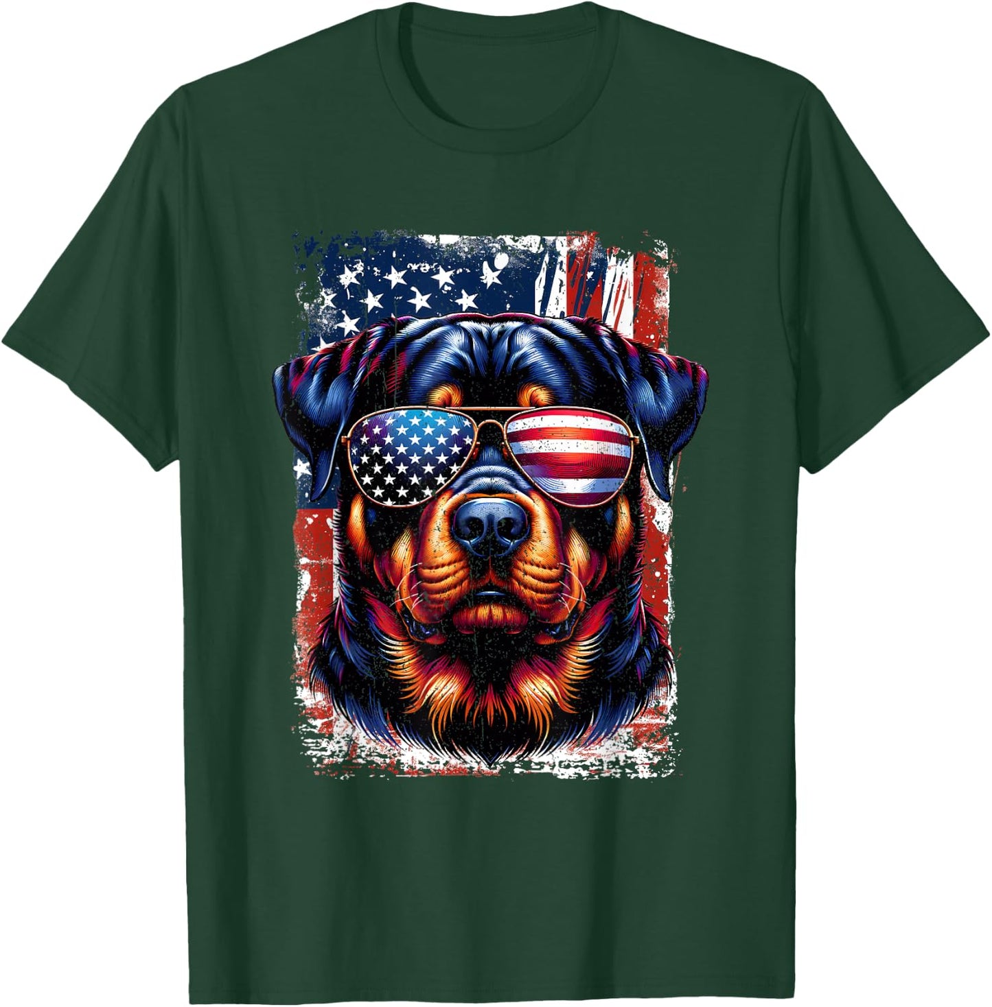 Vintage Rottweiler Dogs Lovers American Flag 4th Of July Women Kids Men T-Shirt - T-Shirt | Forest