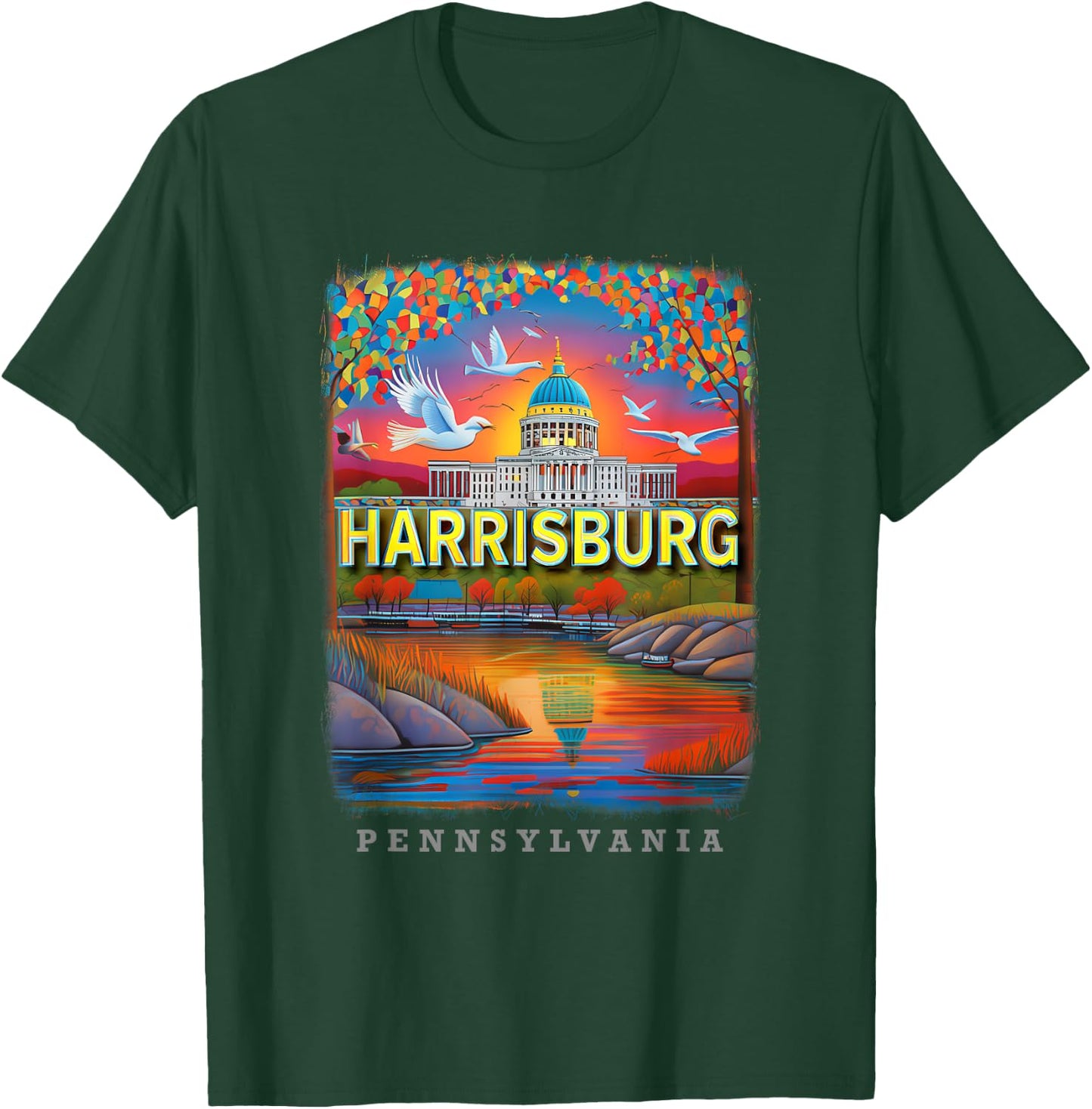 Harrisburg Pennsylvania PA Riverside Reflections SD071 T-Shirt - T-Shirt | Forest