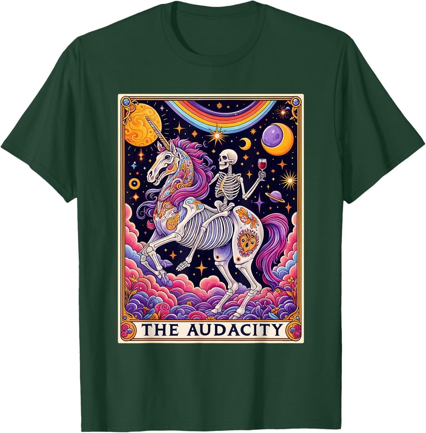 The Audacity Tarot Card Shirt Rainbow Skeleton Unicorn Lovers , black T-Shirt - T-Shirt | Forest