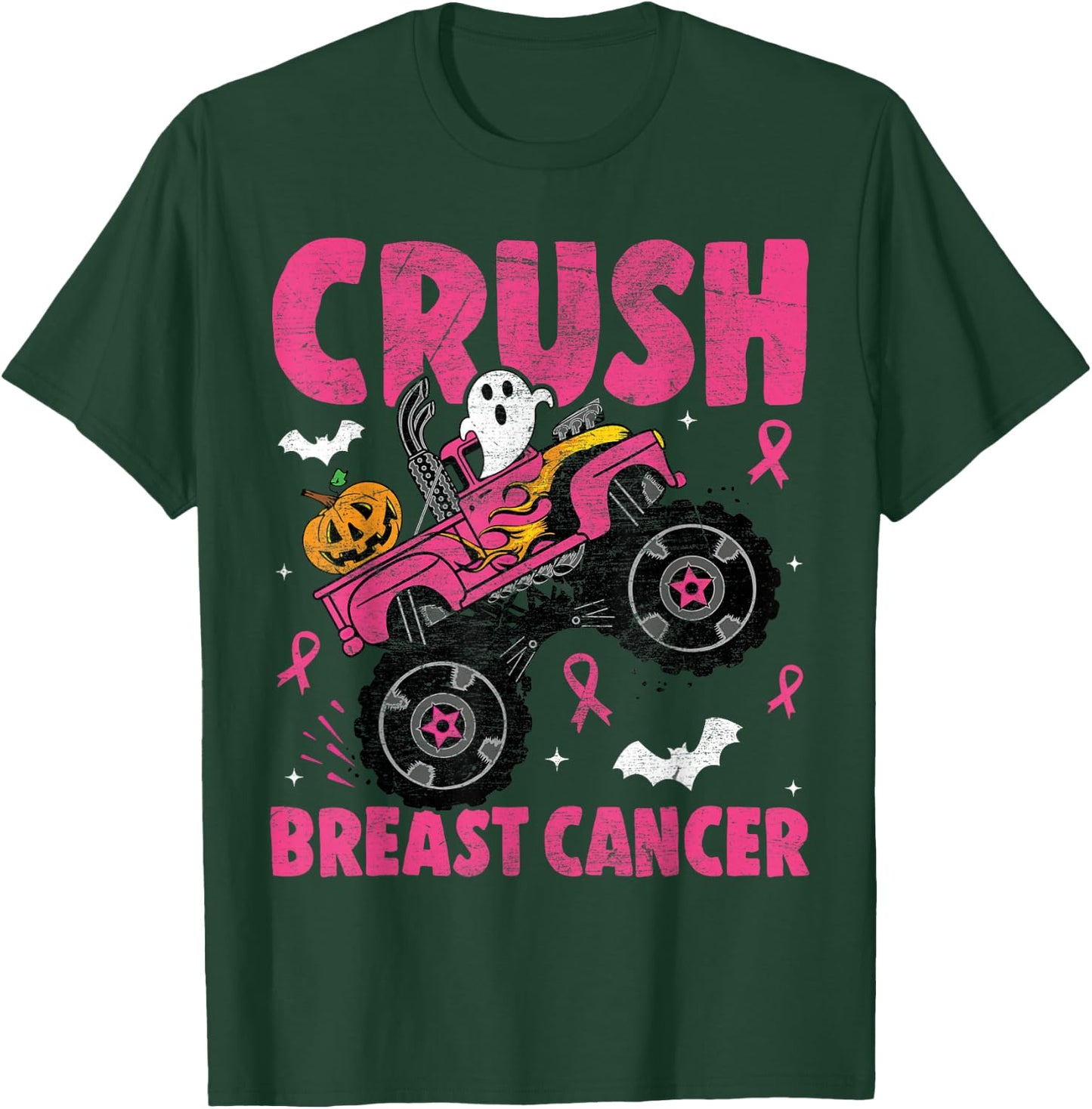 Crush Breast Cancer Awareness Monster Truck Halloween kids T-Shirt - T-Shirt | Forest