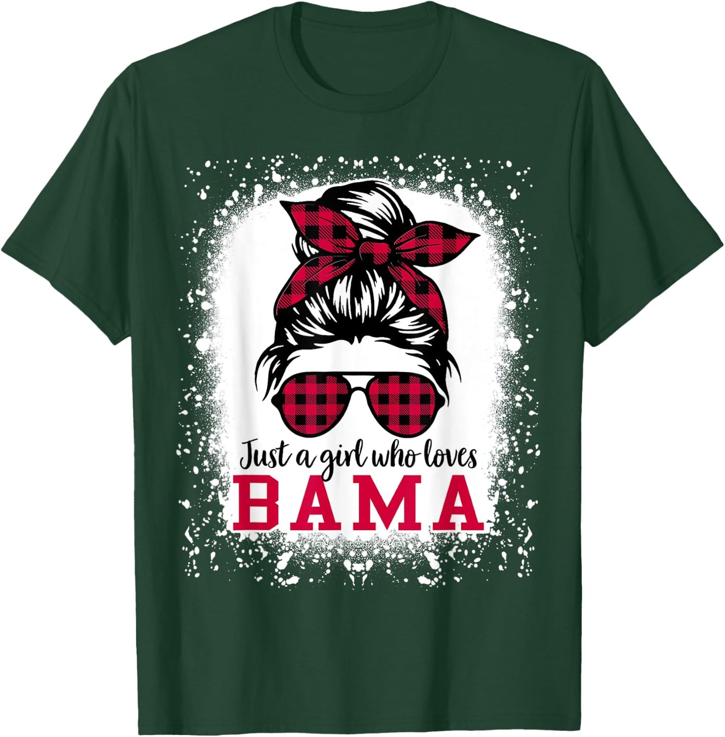 BAMA ALABAMA Women Girls Messy Bun Hair, Alabama State Pride T-Shirt - T-Shirt | Forest
