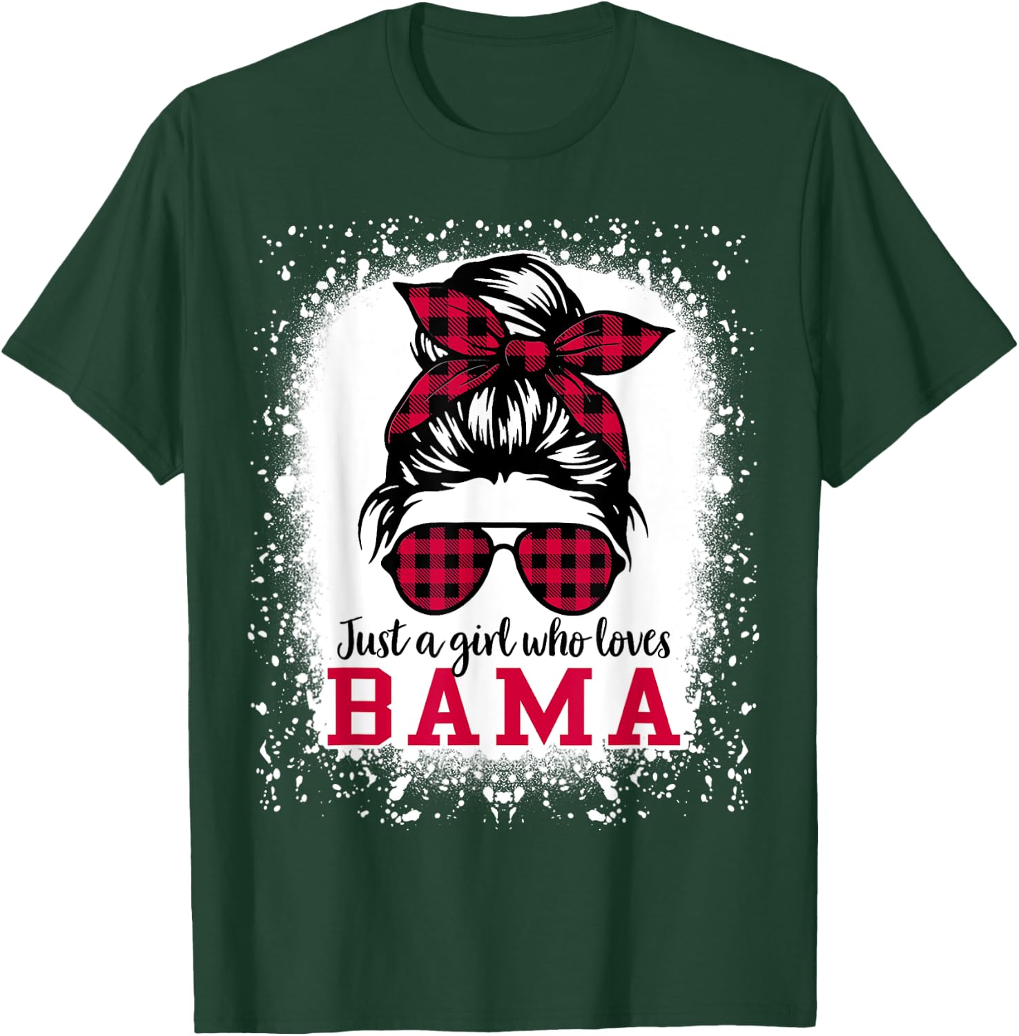 BAMA ALABAMA Women Girls Messy Bun Hair, Alabama State Pride T-Shirt - T-Shirt | Forest