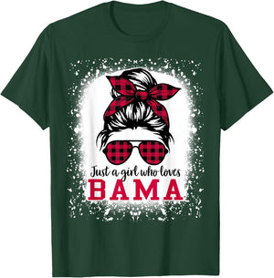 BAMA ALABAMA Women Girls Messy Bun Hair, Alabama State Pride T-Shirt - T-Shirt | Forest