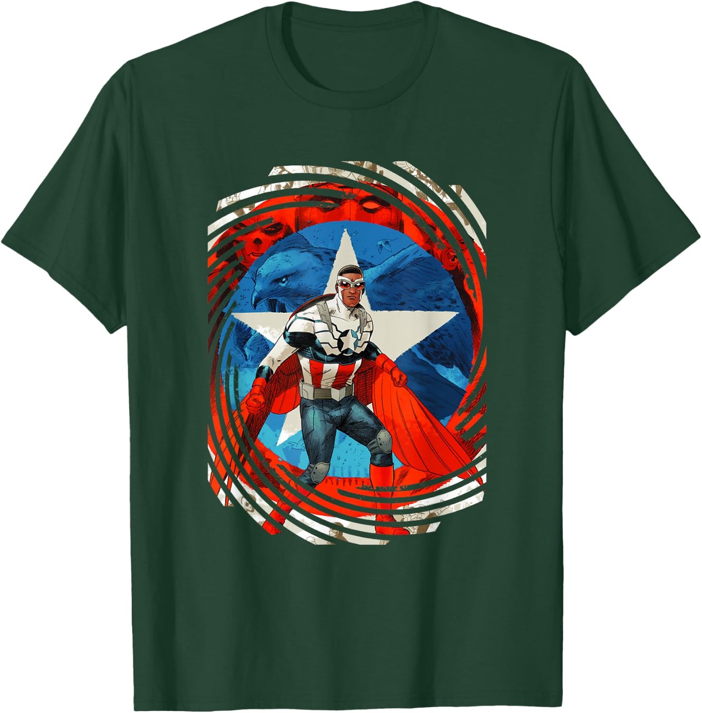 Marvel Comics Retro Classic Sam Wilson Captain America Swirl T-Shirt - T-Shirt | Forest